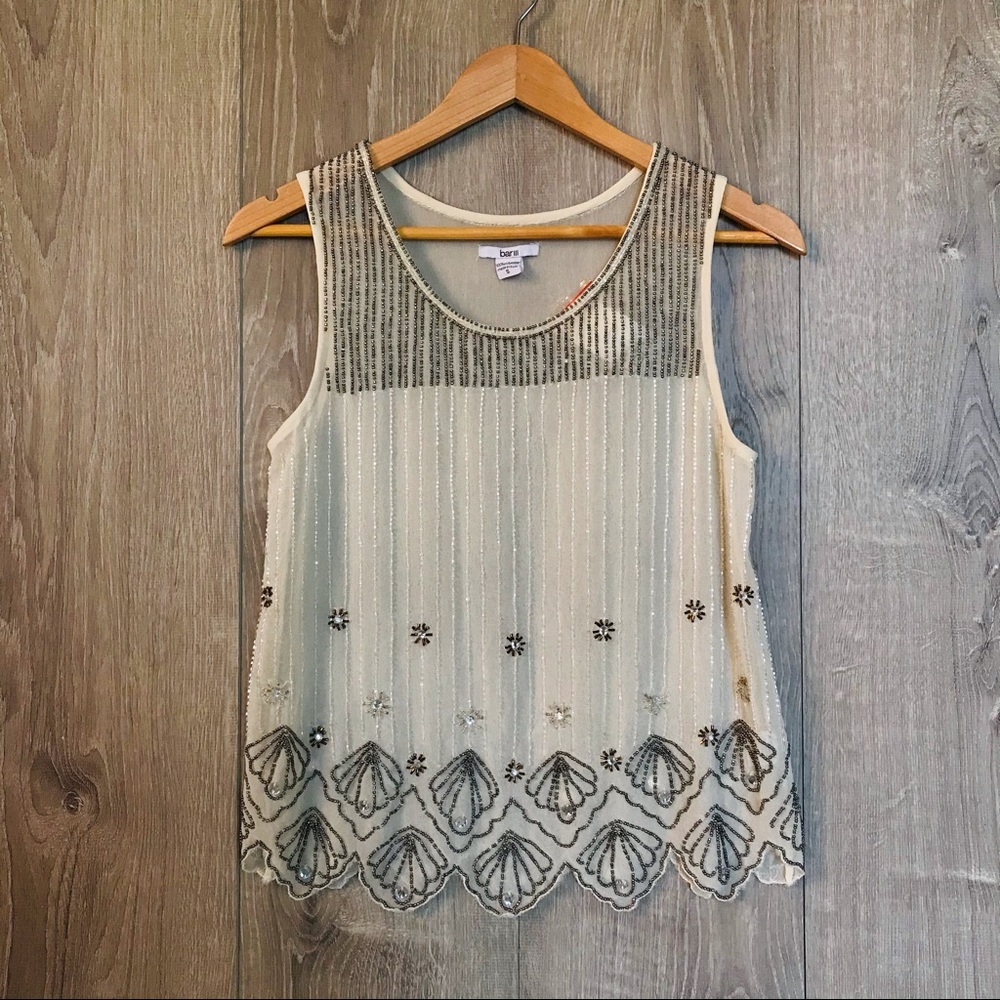 Bar III Embellished Sheer White Tank Blous…